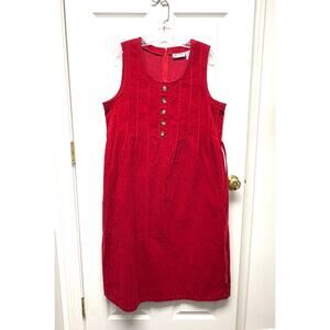 Blair Red Dress Corduroy Jumper Size XL Tie Waist Adjust Cottagecore Prairie